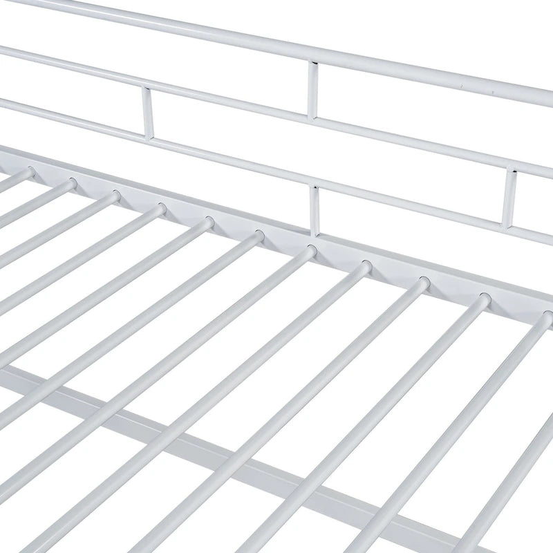 White Twin Metal Loft Bed with Storage Stairs