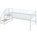 Cama alta metálica blanca Twin con escaleras con almacenamiento