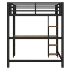 Metall-Loft-Bett in Full-Größe mit integriertem Schreibtisch und Regalen
