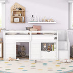 Cama baja blanca Twin con escaleras y cajón de almacenamiento
