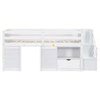 Cama baja blanca Twin con escaleras y cajón de almacenamiento