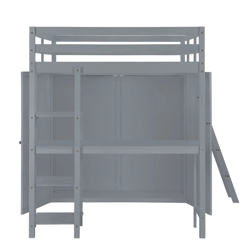 Full Loft Bed with Wardrobe, Desk and Shelves