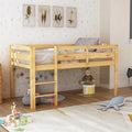 Twin Wood Low Loft Bed with Ladder and Guardrails