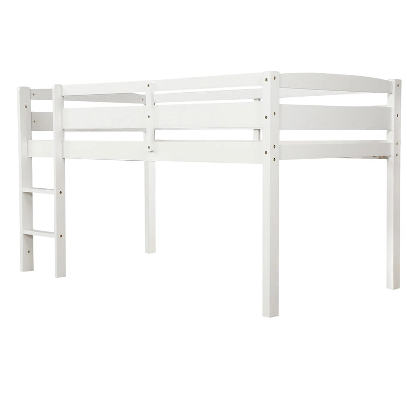 Twin Wood Low Loft Bed with Ladder and Guardrails