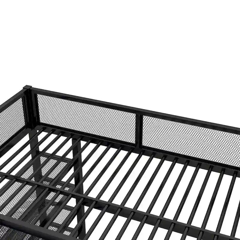 Black Metal Loft Bed with Workstation and Storage