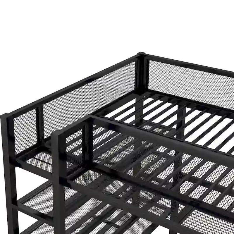 Black Metal Loft Bed with Workstation and Storage