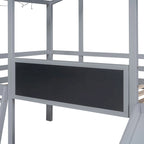 Grey Twin House Loft Bed with Slide and Blackboard