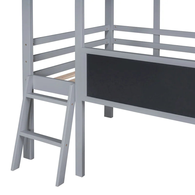 Grey Twin Loft House Bed with Slide