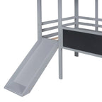 Grey Twin House Loft Bed with Slide and Blackboard