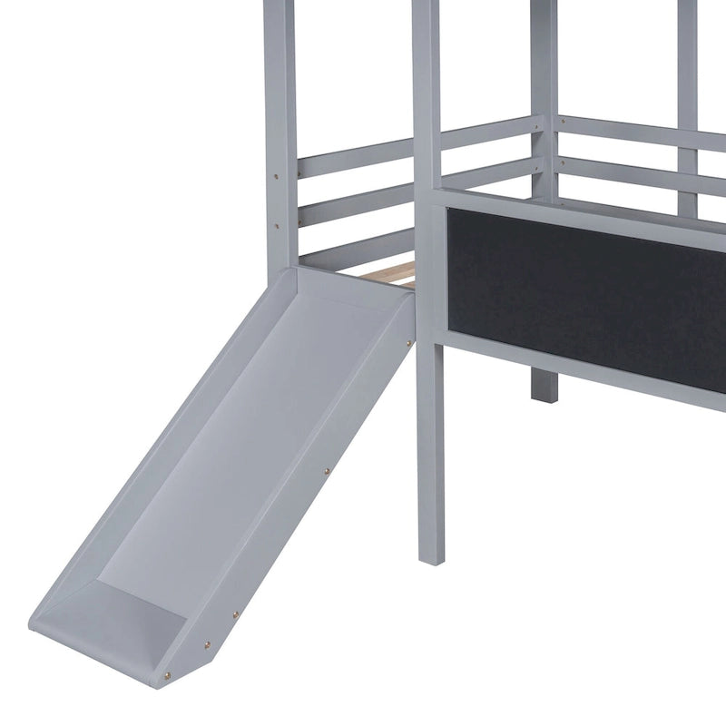 Grey Twin Loft House Bed with Slide