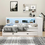 Hölzernes Tagesbett in Full-Größe mit Twin-Unterbett, Stauraum, USB-Anschluss und LED-Beleuchtung