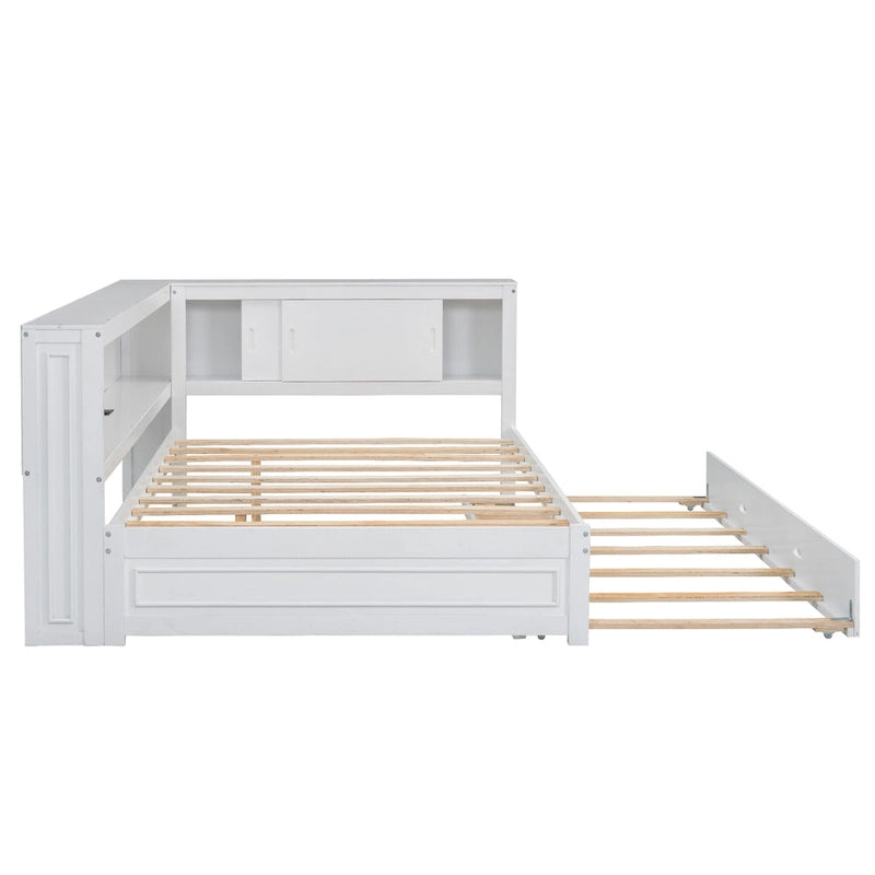 Full-Size Wood Daybed with Twin Trundle, Storage, USB and LED Lights