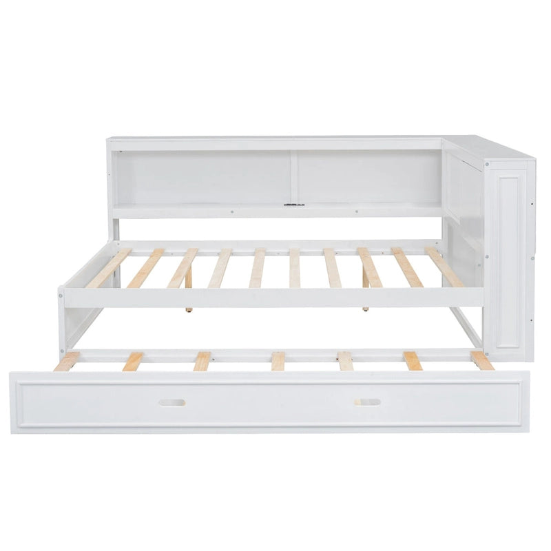 Full-Size Wood Daybed with Twin Trundle, Storage, USB and LED Lights