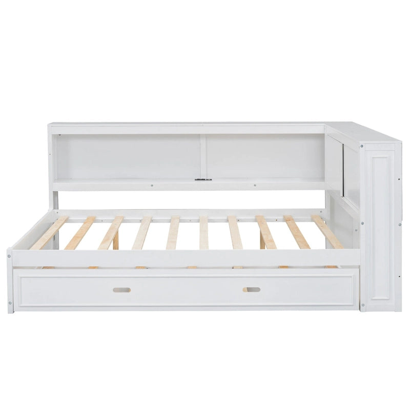 Full-Size Wood Daybed with Twin Trundle, Storage, USB and LED Lights