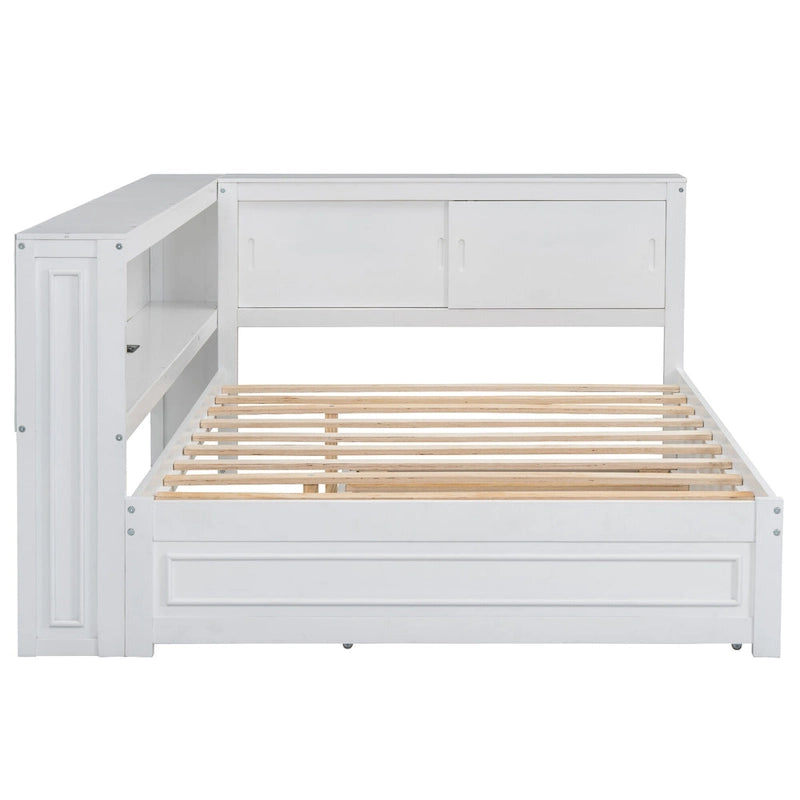 Full-Size Wood Daybed with Twin Trundle, Storage, USB and LED Lights