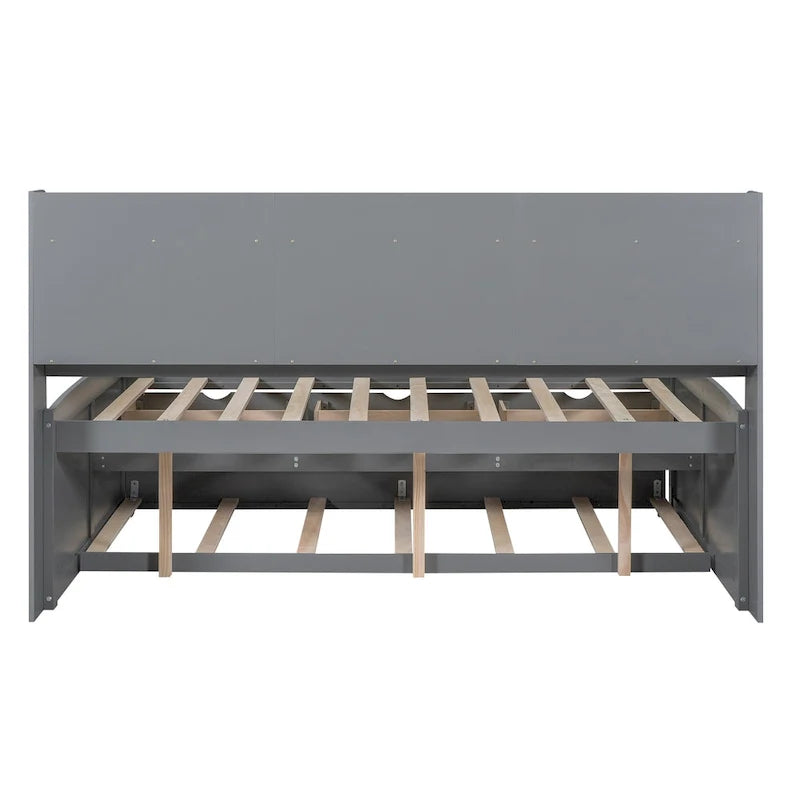 Full-Size Wooden Storage Bed with Bookcase, Drawers and Trundle