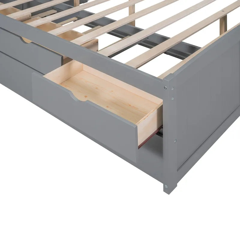 Full-Size Wooden Storage Bed with Bookcase, Drawers and Trundle