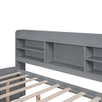 Cama de madeira de tamanho Full com arrumação, estante para livros, gavetas e cama auxiliar