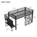 Cama baja Twin con escaleras con almacenamiento y barandillas de seguridad