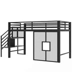 Cama baja Twin con escaleras con almacenamiento y barandillas de seguridad