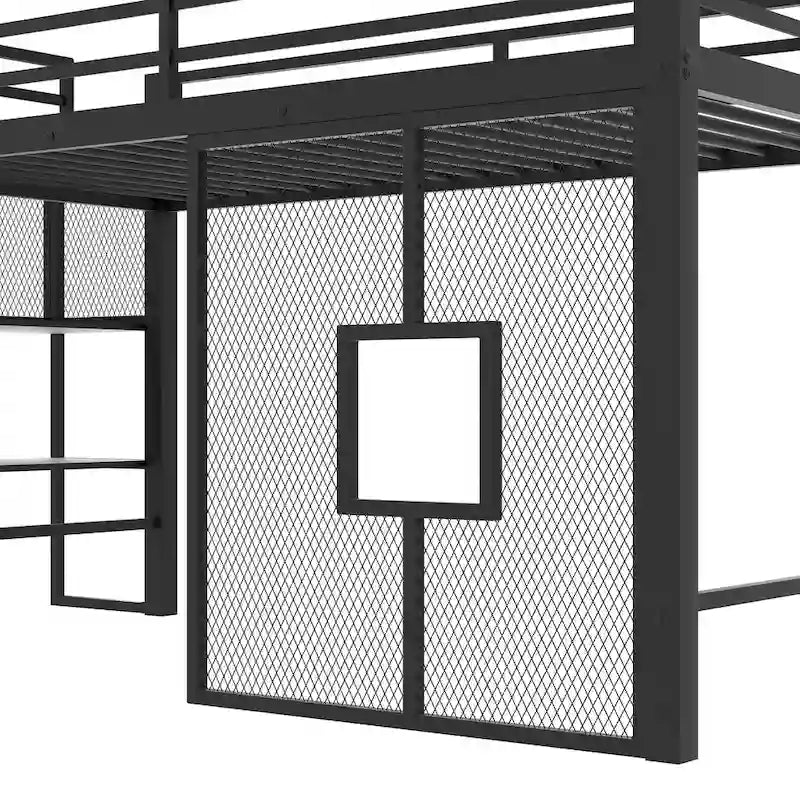 Twin Low Loft Bed with Storage Stairs and Guardrails