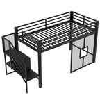 Cama baja Twin con escaleras con almacenamiento y barandillas de seguridad