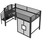 Cama baja Twin con escaleras con almacenamiento y barandillas de seguridad