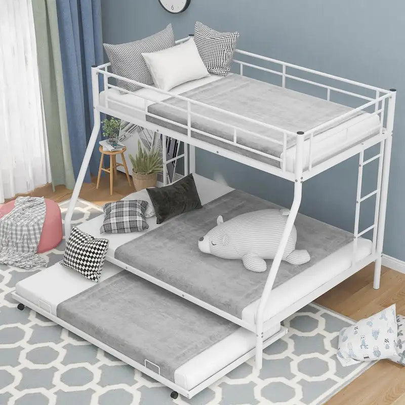 Twin-Over-Full Steel Bunk Bed with Twin Trundle and Dual Ladders