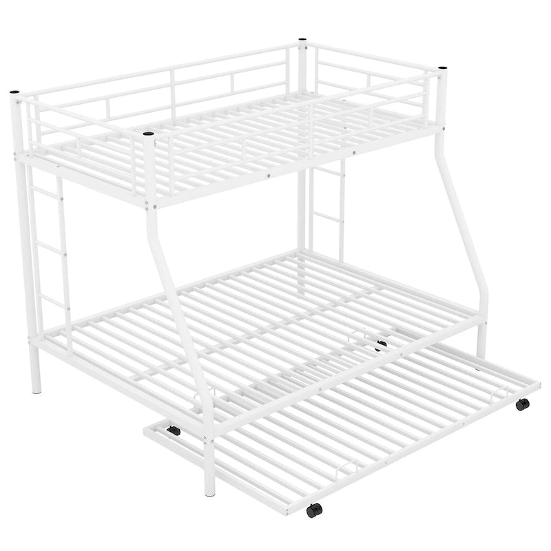Twin-Over-Full Steel Bunk Bed with Twin Trundle and Dual Ladders