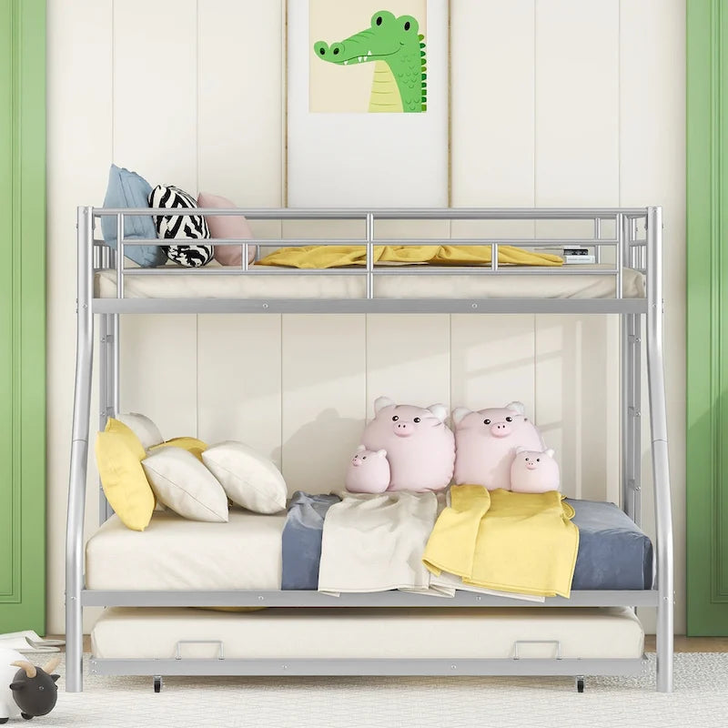 Twin-Over-Full Steel Bunk Bed with Twin Trundle and Dual Ladders