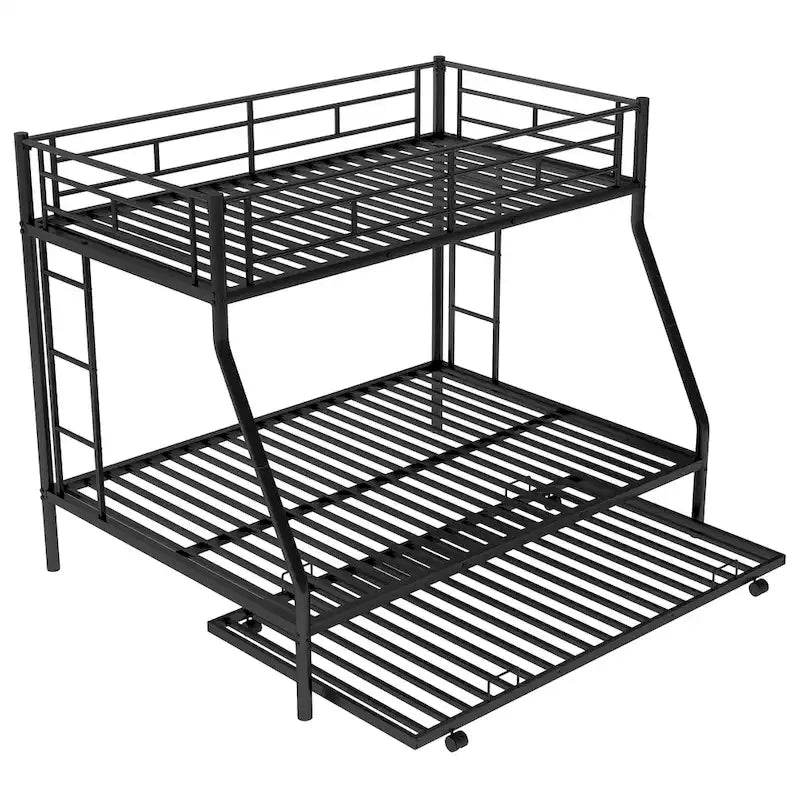 Twin-Over-Full Steel Bunk Bed with Twin Trundle and Dual Ladders