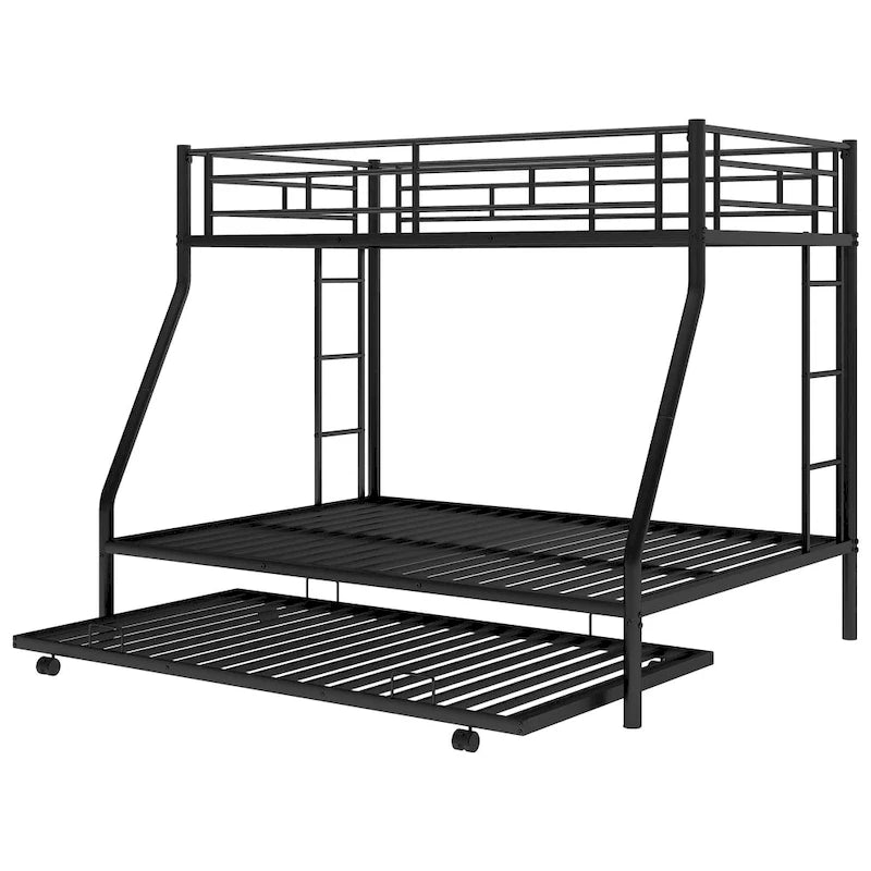 Twin-Over-Full Steel Bunk Bed with Twin Trundle and Dual Ladders