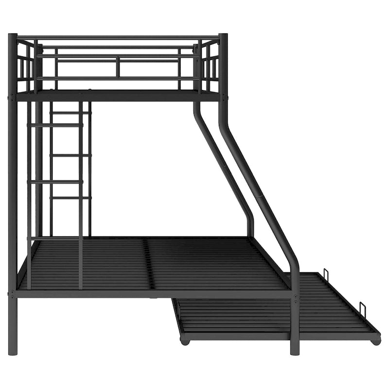 Twin-Over-Full Steel Bunk Bed with Twin Trundle and Dual Ladders