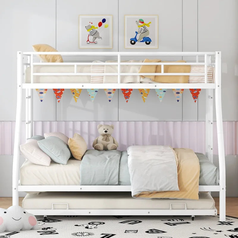 Twin-Over-Full Steel Bunk Bed with Twin Trundle and Dual Ladders