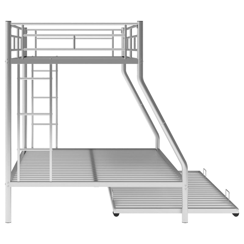 Twin-Over-Full Steel Bunk Bed with Twin Trundle and Dual Ladders