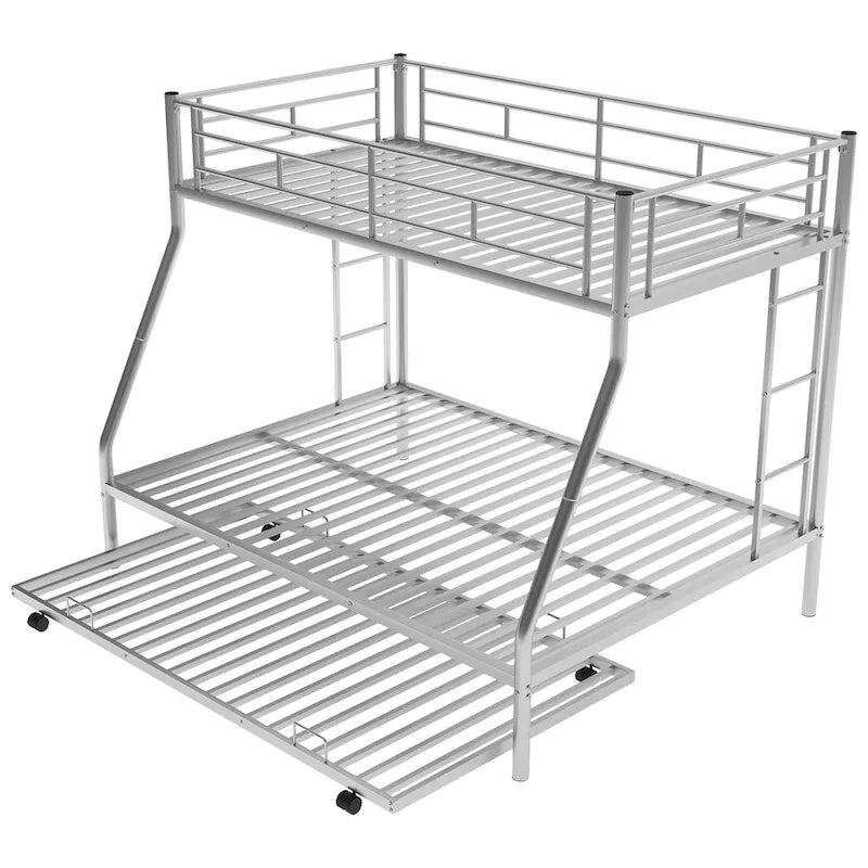 Twin-Over-Full Steel Bunk Bed with Twin Trundle and Dual Ladders