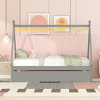 Cama de suelo tipo tienda de campaña tamaño Twin con cama nido extraíble
