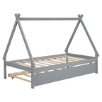 Cama de suelo tipo tienda de campaña tamaño Twin con cama nido extraíble