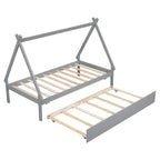 Cama de suelo tipo tienda de campaña tamaño Twin con cama nido extraíble