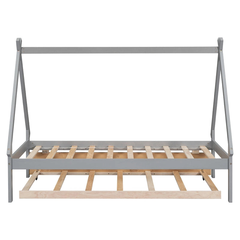 Twin-Size Tent Floor Bed with Pull-Out Trundle