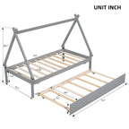 Cama de suelo tipo tienda de campaña tamaño Twin con cama nido extraíble