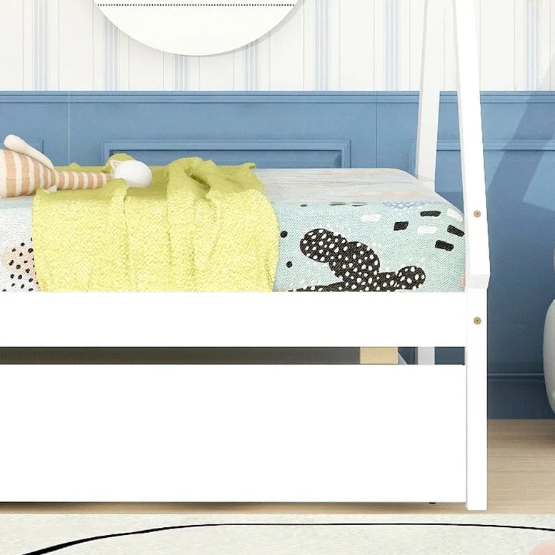 Twin-Size Tent Floor Bed with Pull-Out Trundle