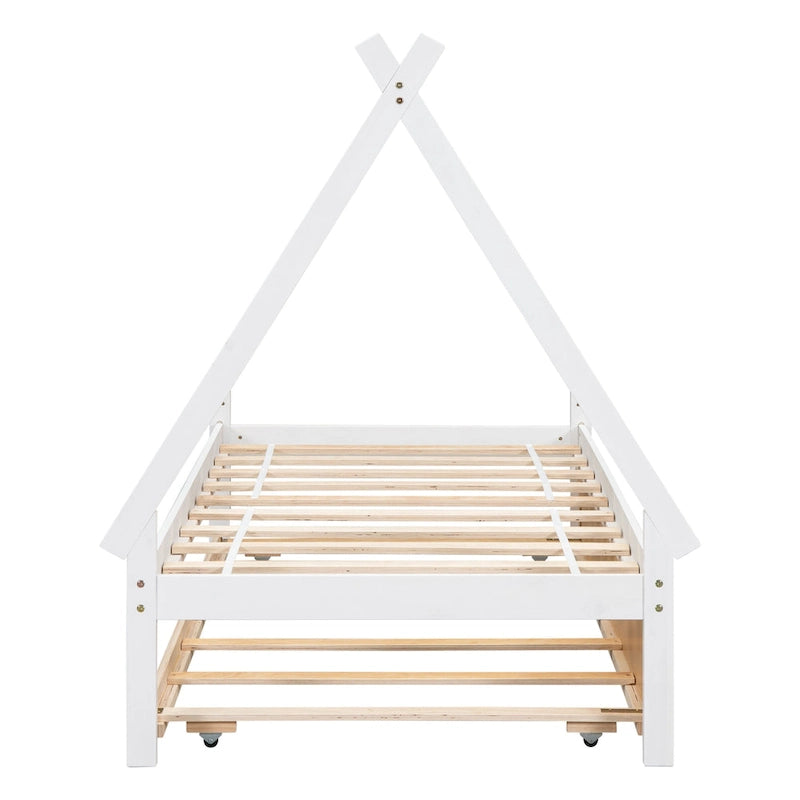 Twin-Size Tent Floor Bed with Pull-Out Trundle