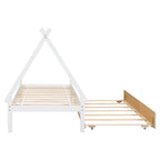 Cama de suelo tipo tienda de campaña tamaño Twin con cama nido extraíble