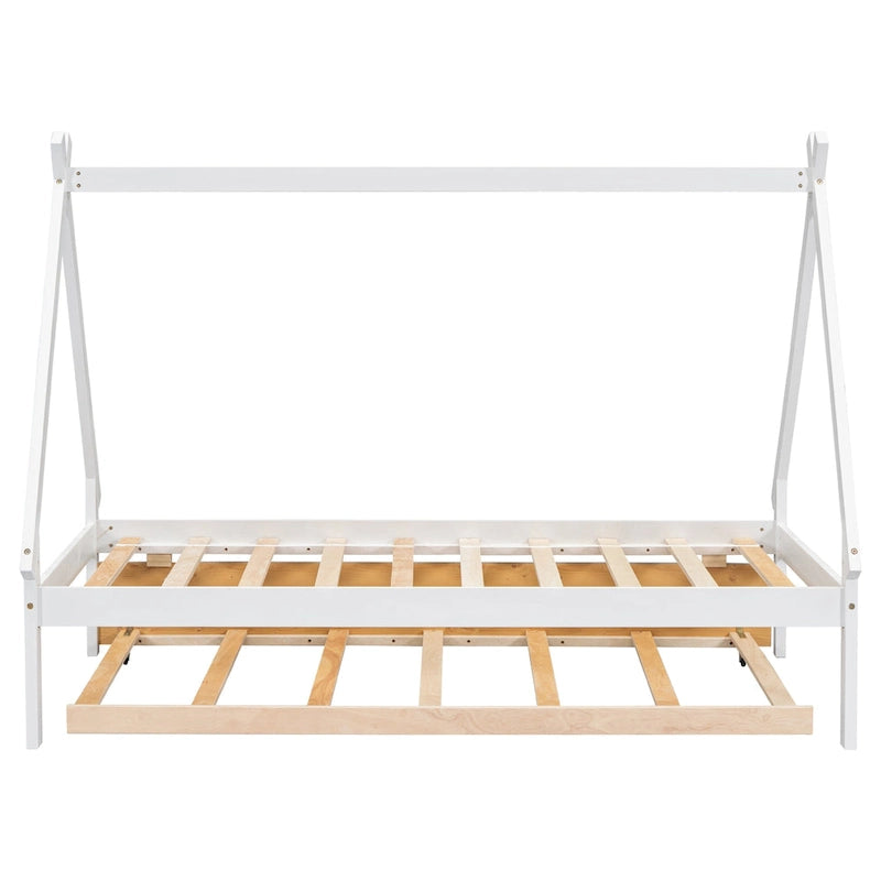 Twin-Size Tent Floor Bed with Pull-Out Trundle