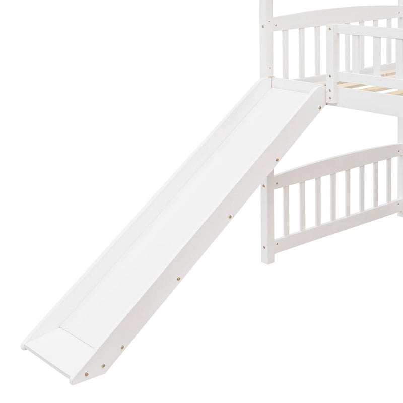 Twin Wood Loft Bed with Slide and Guardrails