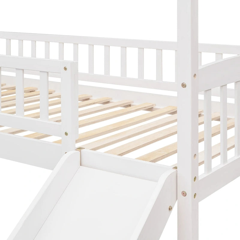 Twin Wood Loft Bed with Slide and Guardrails