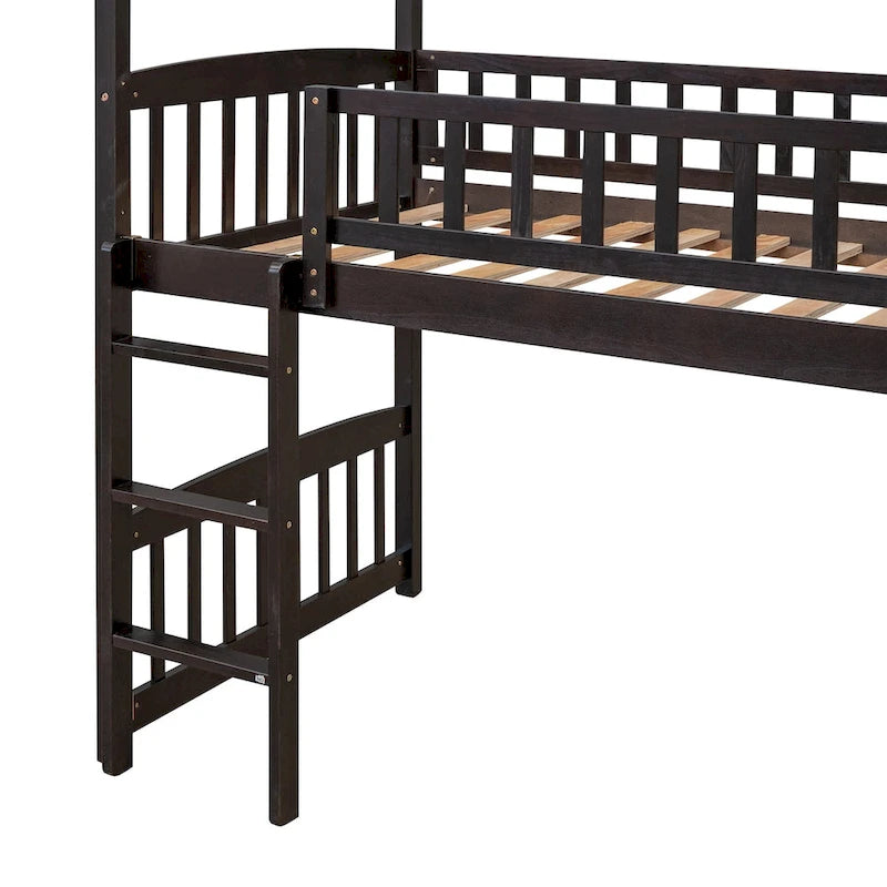 Twin Wood Loft Bed with Slide and Guardrails
