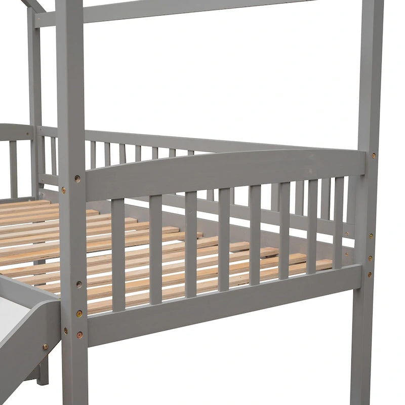 Twin Wood Loft Bed with Slide and Guardrails