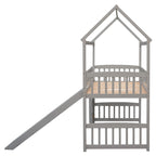 Hochbett aus Holz in Twin-Größe mit Rutsche und Schutzgittern